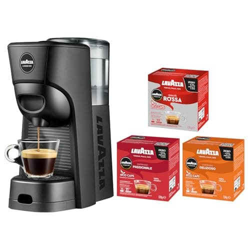 Image of Lavazza, A Modo Mio Tiny Eco, Coffee Capsule Machine Starter/Gift Set, Compact, Compatible with A Modo Mio Coffee Pods, Including 48 Capsules.
