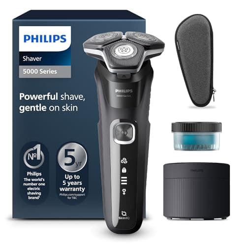Image of Philips Shaver Series 5000 - Wet & Dry Mens Electric Shaver with SkinIQ Technology, Pop-up Trimmer, Travel Case, Quick Clean Pod and Quick Clean Cartridge (Model S5898/50)