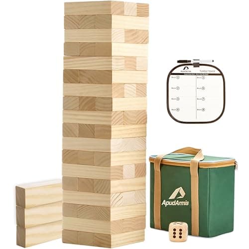 Image of ApudArmis 54 PCS Tumble Timber Set, Pinewood Tumble Tower Game with Dice and Scoreboard - Classic Stacking Board Game for Adults Teenagers (1.5Ft to Over 3.2Ft)