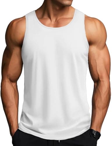 Image of MAGCOMSEN Men's Vest Running Sport Active Tank Top Quick Dry Sleeveless Sun Protection Lightweight Athletic Shirt Workout Gym White,M