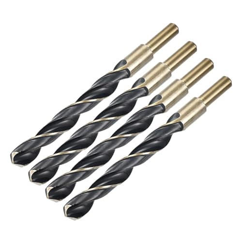 Image of sourcing map 4pcs Straight Shank Twist Drill Bits 14mm Gold Titanium & Black Nitride Coated High Speed Steel (HSS) 4341 with 10mm Shank for Stainless Steel Alloy Metal Plastic Wood