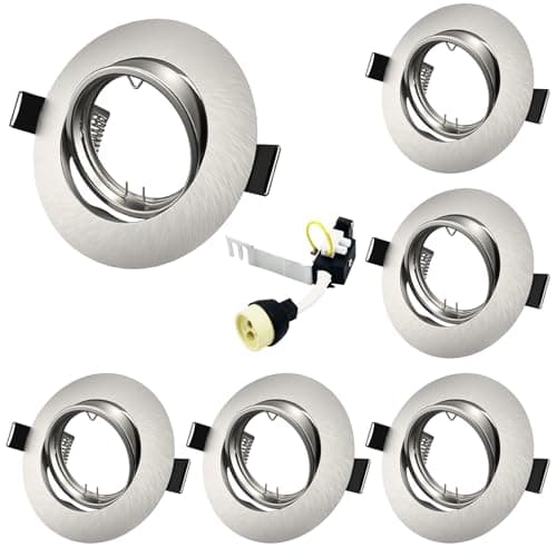 Image of Allesgute 6X Recessed Ceiling Spotlights Round GU10 Downlight Fittings Brushed Chrome 360° Tilt Spotlight Fitting with Lampholders 240V, Cutout: Ø68-85mm, No Bulbs