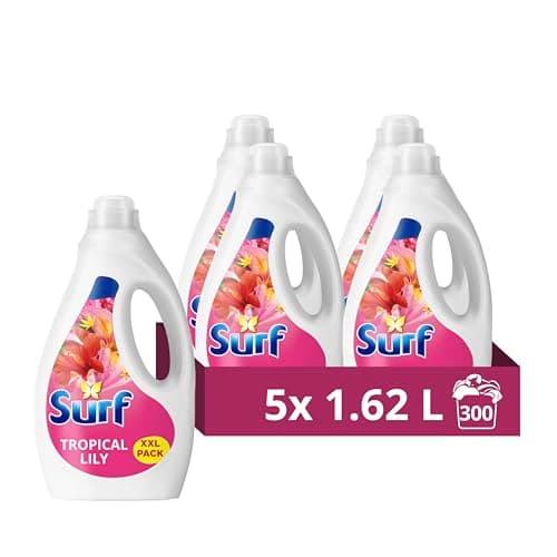 Image of Surf Tropical Lily Laundry Washing Liquid 300 washes with a joy-infused fragrance with natural essential oils lasting up to 12 hours in wear Detergent for brilliantly clean results (5x 1.62 L)