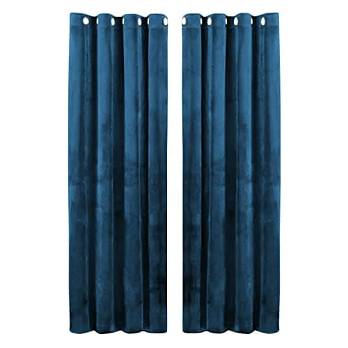 Image of Hafaa Navy Blackout Curtains for Bedroom and Living Room – 66” wide x 54” drop Crushed Velvet Thermal Insulated Curtains – Eyelet Room Darkening Curtains with 2 Tie Backs (168cm x 137cm)