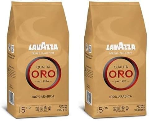 Image of Lavazza, Qualità Oro, Coffee Beans, Ideal for Bean to Cup Machine and a Filter Coffee Machine, with Fruity and Flowery Aromatic Notes, 100% Arabica, Intensity 5/10, Medium Roast, 1 Kg (Pack of 2)