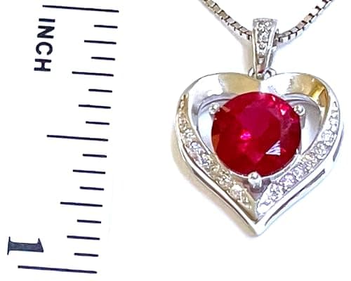 Image of HANDMADE 2.8 carat Diamond and Ruby Heart Pendant Necklace for women Natural Ruby Heart Necklace gift for Her Womens Fine Jewellery White Gold 18k Sterling Silver Birthday 40th Rubie Anniversary