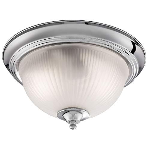 Image of Britalia Polished Chrome & Frosted Ribbed Glass Bathroom Vintage Round Flush Ceiling Light 290mm | 2 x E14 SES Lamp Bulbs Required (Not Included) | IP44 Rated | Suitable for Outdoor Use