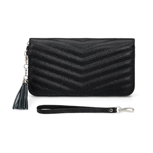 Image of befen Genuine Leather Purses for Women Black Clutch Bag Small Credit Card Wallet for Women with RFID Blocking and Wrist Strap
