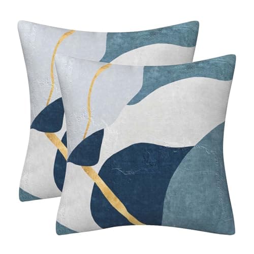 Image of GAAFOSIPH Set of 2 Cushion Covers 50cm x 50cm Blue Gold Abstract Geometric Double Sided Print Velvet Cushions Cases Home Decorations Pillow Cover for Sofa Couch Bed Outdoor