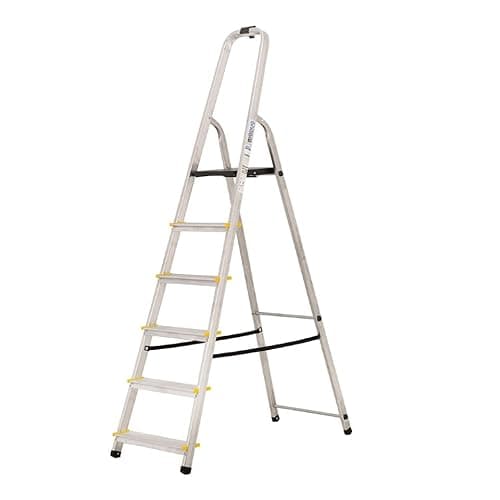 Image of BiGDUG Aluminium Step Ladder - 6 Step Folding Ladder - Non-Slip Surface Hand Rails 6 Tread - Closed Height 1910 mm Platform Height 1190mm