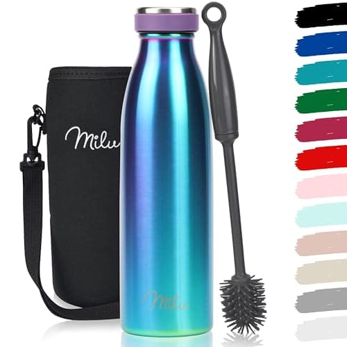 Image of Milu Stainless Steel Drinking Bottle 500 ml - Insulated Thermo Flask for Water - Leak Proof, Insulated and Double Walled, Carbonated (Aurora, 500ml)