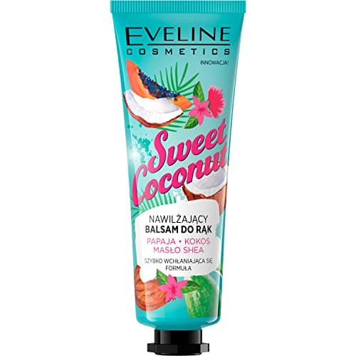 Image of Eveline Cosmetics Sweet Hand Sweet Coconut Moisturizing Hand Balm with Shea Butter & Papaya Extract, 50ml - Hydrating & Nourishing Formula for Soft, Supple Hands