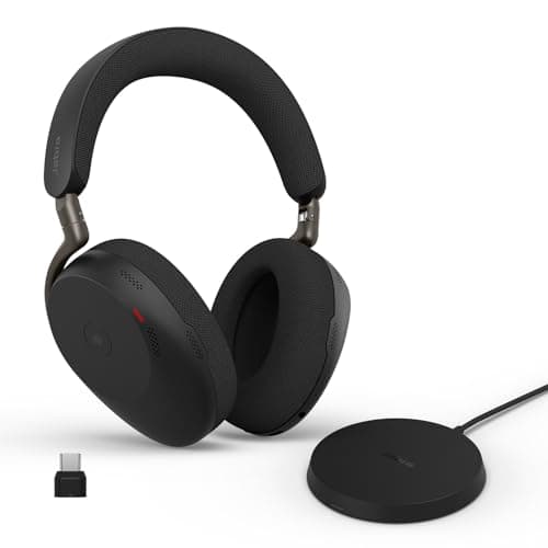 Image of Jabra Evolve3 85 Over-Ear Wireless Bluetooth Headset with Mic and Wireless Charging Stand for Work, USB-C, AI Voice Call Technology, Adaptive ANC, 25-Hour Battery, Microsoft Teams Certified, Black