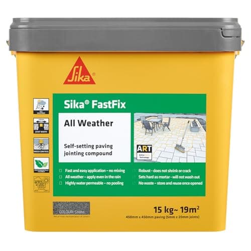 Image of Sika – FastFix All Weather Self-Setting Paving Jointing Compound – Ready to Use – No Mixing Required – Stone – 15kg – 19 sq. m
