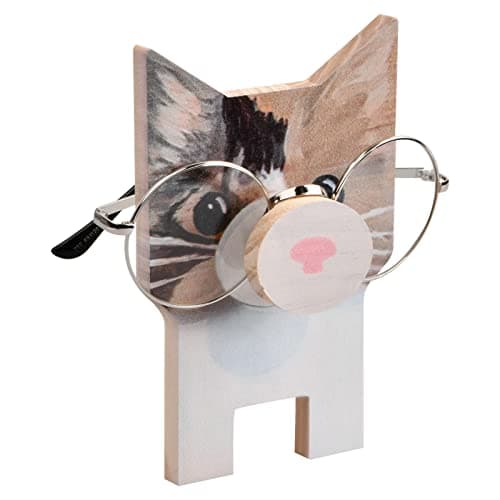 Image of FESSOSKO Wooden Animal Glasses Holder, Table Glasses Holder Glasses Holder Creative Handmade Wooden Glasses Holder, Funny Display for Necklaces, Watches, Sunglasses (Cat)