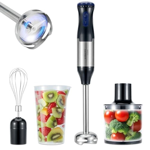Image of 4-in-1 Hand Blender, 1000W Hand Held Blenders For Kitchen, 5 Speed Stainless Steel Blade With Turbo Mode,Baby Food Immersion Handheld Blender With Blender, Whisk, 500ML Chopper & 700ml Juice Cup