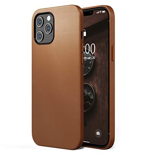 Image of SURPHY Leather Case Compatible with iPhone 12 Pro Max Case 6.7 inch, Premium PU Leather Case Cover (with Metallic Buttons & Microfiber Lining) for iPhone 12 Pro Max, Brown