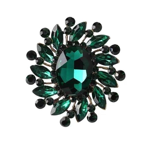 Image of Vintage Emerald Crystal Flower Brooch for Women Girls - 6cm Floral Rhinestone Pin for Wedding Bouquet, Scarf & Coat, Gold Plated Alloy Statement Jewellery Gift