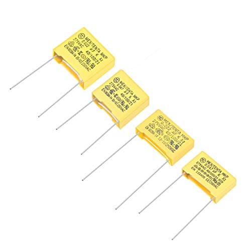 Image of sourcing map Polypropylene Safety Capacitors Assortment Kit DIP 275VAC X2 MKP 4 Model - 0.022uF 0.047uF 10mm 15mm Pin Pitch 20 Pcs