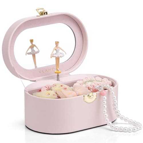 Image of VLANDO Girls Jewellery Box, Kids Jewellery Box with Ballerina, Music Box for Children, Birthday Gift for Ages 4 5 6 7 8-12 Year Old (Pink)