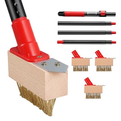 Image of Mitclear 53IN Long-Handle Weed Remover with V-Shaped Brush & Blade Scraper for Block Paving, Garden Path, Patio, Driveway - 3 Brush Heads