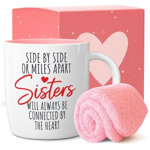 Image of Triple Gifffted Best Sisters Ever Gifts from Sister - Coffee Mug and Socks, Gift Idea for Sister on Christmas, Women's Birthday, Rakhi, Valentines Mothers Day Mugs, Side by Side, Ceramic Cup, 380ML