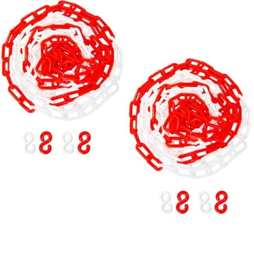 Image of Berry 10 Meter 8MM Plastic Chain - Red and White, Highly Visible Plastic Barrier Chain with 4 Connectable Hooks, Durable Safety Chain for Crowd Control, Construction Sites, and Hazardous Areas - 2 Pcs