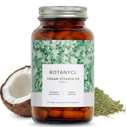 Image of Botanycl Vegan Vitamin D3 - As Seen on Dragons’ Den - 2500 IU - 120 Capsules - 4 Month Supply - 100% Plant-Based from Lichen - Supports Hair, Mood, Immune Health & Bone Strength