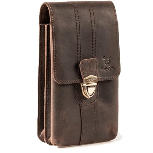 Image of MATADOR Malaga XL Men's Leather Belt Bag, Spacious Mobile Phone Belt with Double Compartment, Elegant Belt Bag for Smartphones up to 7.5 Inches, Practical for Everyday Use, dark brown, XL