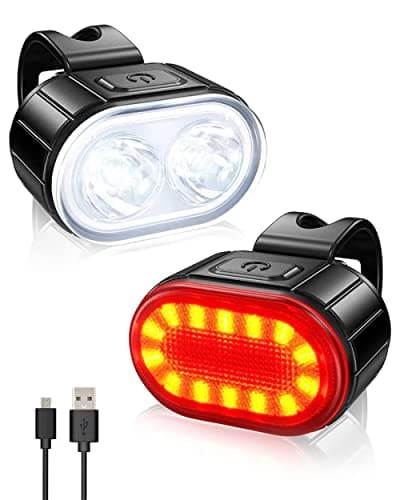 Image of USB Rechargeable Bike Light Set, 350 Lumen Super Bright Bike Light Front and Back LED Rear Taillight, Bicycle Lights for Night Riding Safety, Waterproof IPX5, 4/6 Modes, Mode Memory