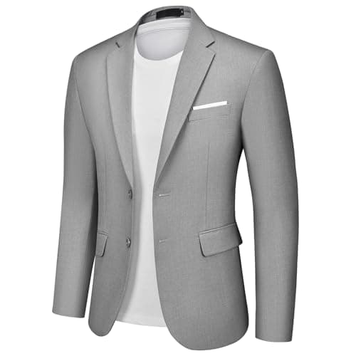Image of Autsel Mens Blazer Smart Casual Slim Fit Formal Business Suit Jackets Two Buttons Wedding Jackets Lightweight Light Grey S