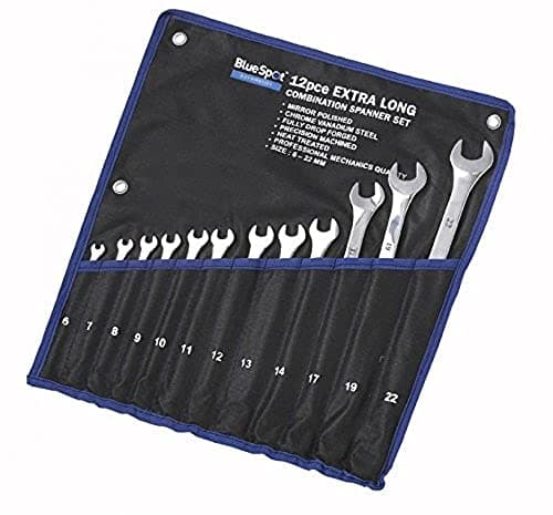 Image of Blue Spot Tools 04124 Extra Long Combination Spanner Set - Silver (12-Piece)