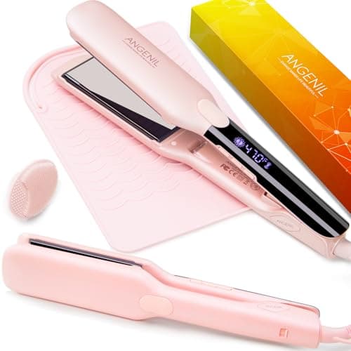 Image of ANGENIL Pro Titanium Flat Iron Hair Straightener 4.5cm Wide, Salon Grade Dual Voltage Straightening and Curler 2-in-1 with Heat Resistant Silicone Mat, Adjustable Temp 160°C-240°C, 15s Fast Heating
