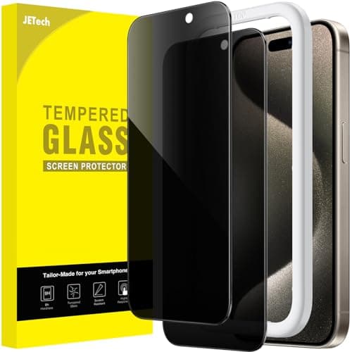 Image of JETech Privacy Screen Protector for iPhone 15 Pro Max 6.7-Inch, Anti-Spy Tempered Glass Film with Easy Installation Tool, 2-Pack