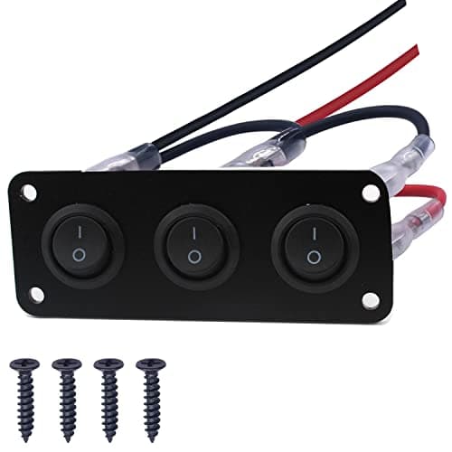 Image of RUNCCI-YUN 12V -24V Round Switch Panel,3 Gang Car Rocker Toggle Switches Panel,ON/OFF 12V Switch Push Button Switches for Auto Automotive Lights Boat Yacht Trailer Caravan Camper Bus Tractor Truck