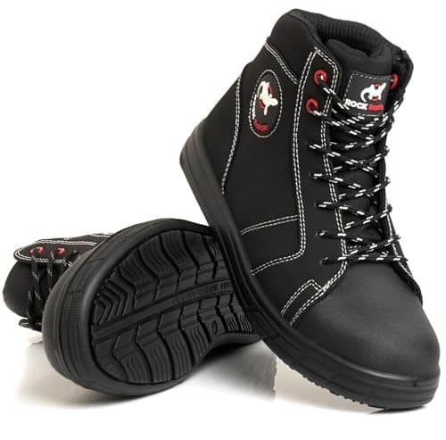 Image of Rock Reptile Baseball Mens Leather Safety Boots Steel Toe Cap Work Lightweight Shoes SB SRC Lace Up Ankle Sneaker Shoes Trainer (Black, UK Footwear Size System, Adult, Men, Numeric, Medium, 8)