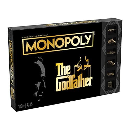 Image of Winning Moves The Godfather Monopoly Board Game, Advance to Johnny Fontane, Kay Adams and Michael Corleone, expand your empire and trade your way to victory, 2-6 player game