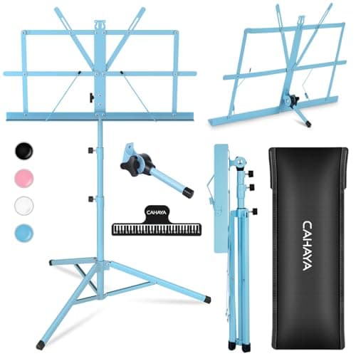 Image of CAHAYA Sheet Music Stand Metal Portable with Carrying Bag, Sheet Music Folder, Projector Stand, Portable Podium Stand, Laptop Stand Blue, CY0204-3