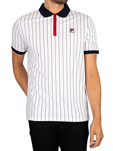 Image of FILA Men's Classic Vintage Stripped Polo Shirt, White/Red/Peacoat, XL