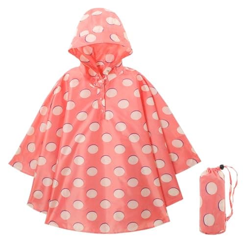 Image of KAKU NANU Rain Poncho Kids Rain Coat Boys Girls Waterproof Poncho with Hood Raincoat Pink 3 4 5 Years 3-4 4-5 Years