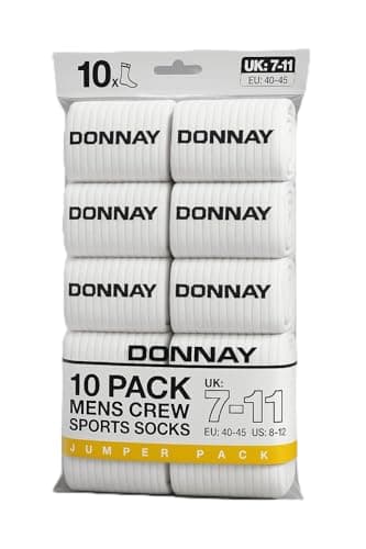 Image of JOKOLO Donnay Men’s Crew Sports Socks 10 Pack (UK 7–11 | EU 40–45 | US 8–12) – Soft Cotton Blend, Ribbed Support, Reinforced Heel & Toe (UK, Numeric, 7, 11, Regular, Regular, White)