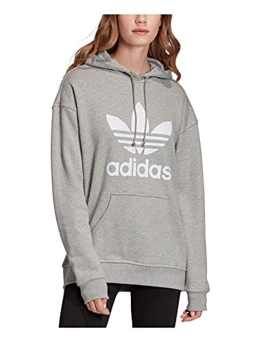 Image of adidas Originals Women's Trefoil Hoodie Sweatshirt Hooded, Medium Grey Heather/White, X-Small