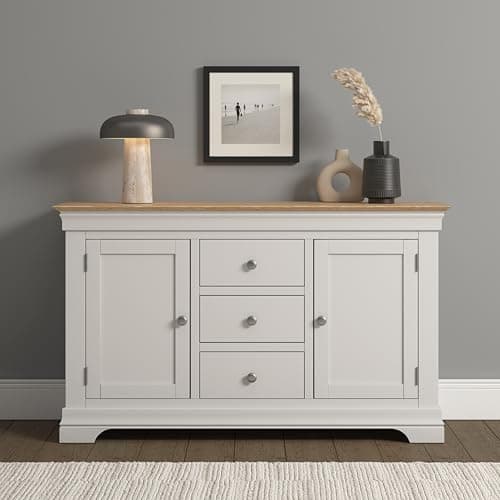 Image of Seconique Bordeaux 2 Door 3 Drawer Sideboard in Ivory/Oak