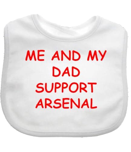 Image of Funky Purple Monkey Me And My Dad Supports Arsenal Baby Bib choice of colours (White)
