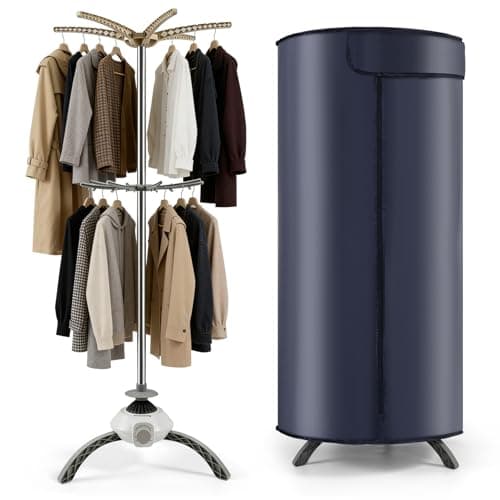 Image of Clickinline Electric Clothes Dryer, Compact 900W Portable Electric Clothes Dryer, 2-layer Heated Clothes Airer with Cover with 10KG Capacity, 360° Drying, Suitable for All Fabrics Drier