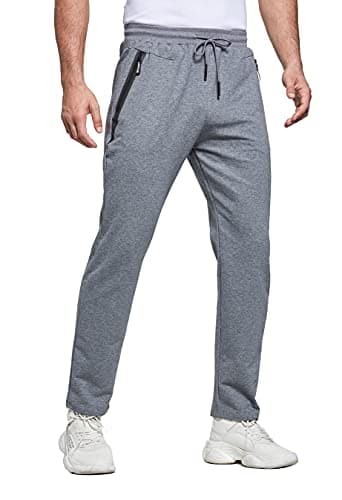 Image of HCSS Mens Joggers Tracksuit Bottoms Men for Running Sports Lounge Open Hem Cotton with Zip Pockets Elasticated Waist (Dark Grey S)