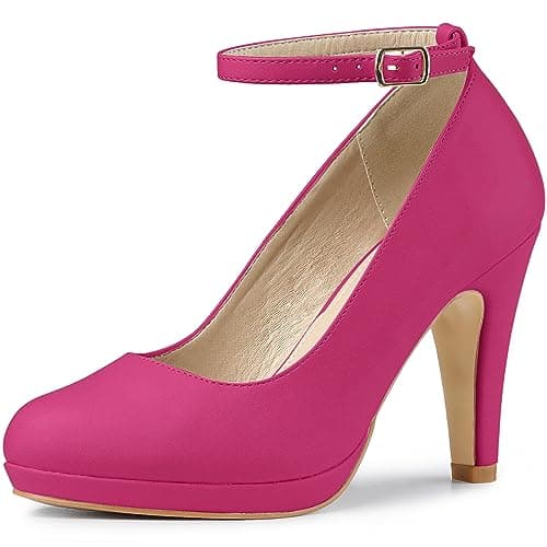 Image of Allegra K Women's Round Toe Stiletto Heel Ankle Strap Court Shoe Hot Pink 5.5 UK/Label Size 8 US