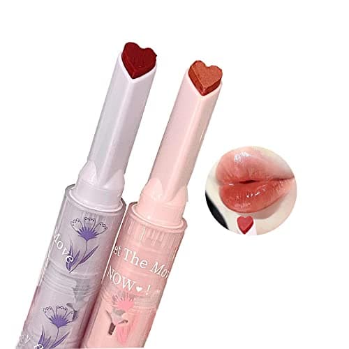 Image of 2 Colors Jelly Lipstick, Hydrating Lip Gloss Moisturizing Water Gloss Heart lipstick, Nude Brown Red High Pigment Plumping Waterproof Long Lasting Lipstick&Lightweight