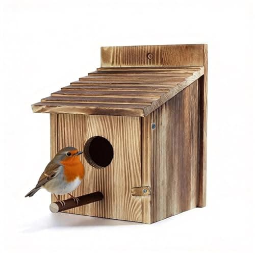 Image of Bird Box, Afenau 15x15x22cm Bird House Wooden with Detachable Perch, Outdoor Hanging Bird Boxes for Gardens, Bird Houses for Robin Bird, Blue Tit, Sparrow, Wild Birds