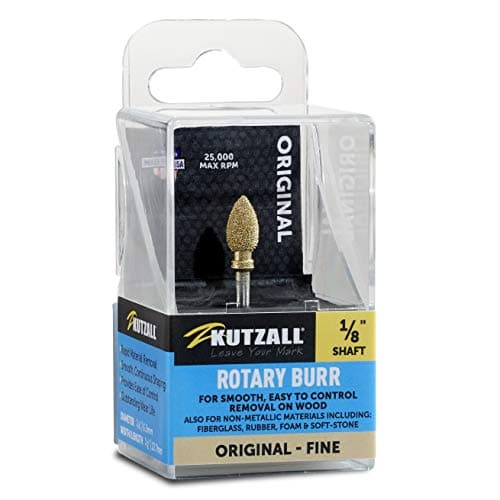 Image of Kutzall Original Flame Rotary Burr, 1⁄8" Shaft, Fine - Woodworking Attachment for Dremel, Foredom, DeWalt, Milwaukee. Abrasive Tungsten Carbide, 1⁄4" (6.3mm) Dia. X 1⁄2" (12.7mm) Length, FL-14-EG